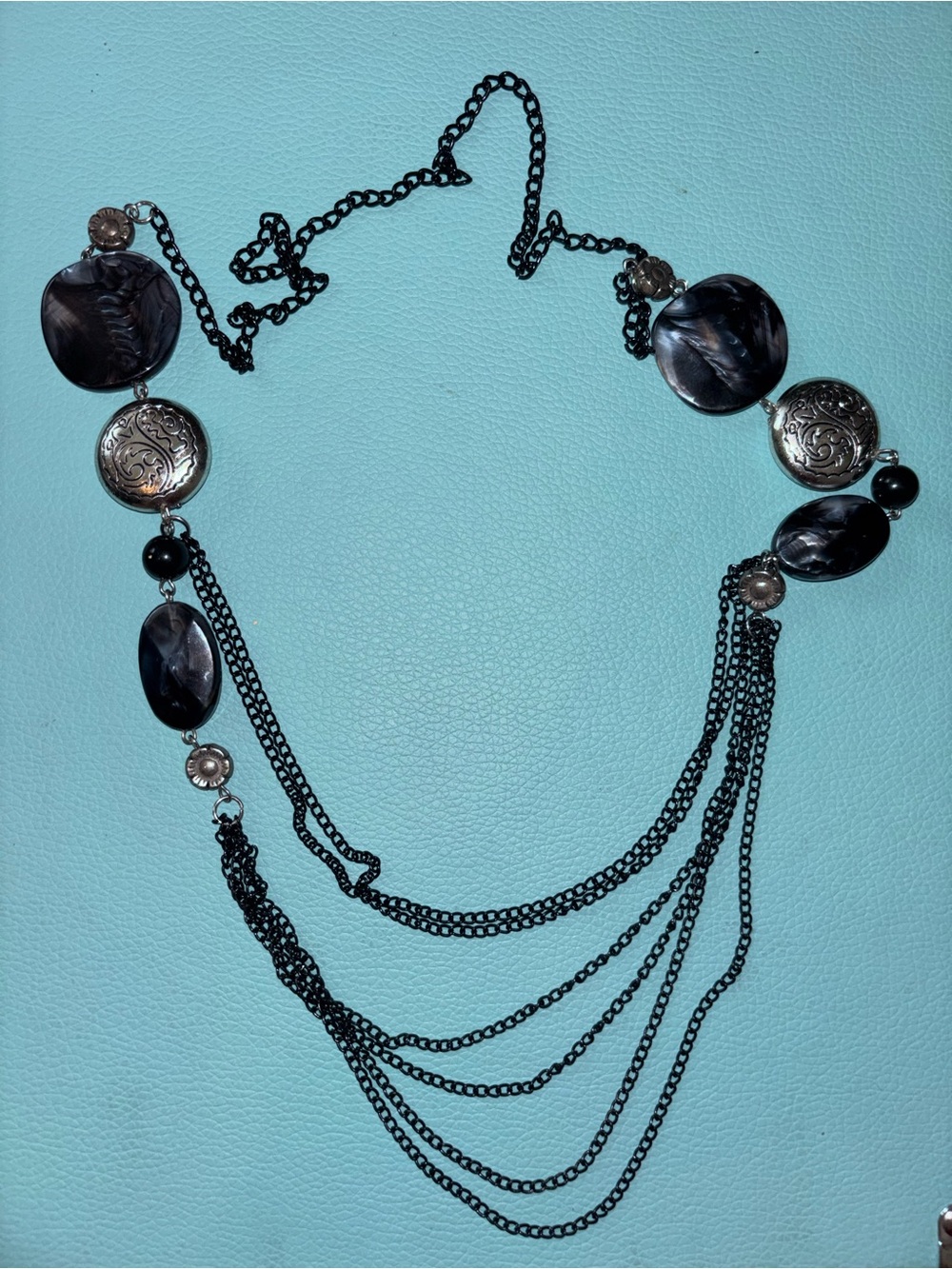 Layered Black and Silver Statement Necklace - Women Jewelry
